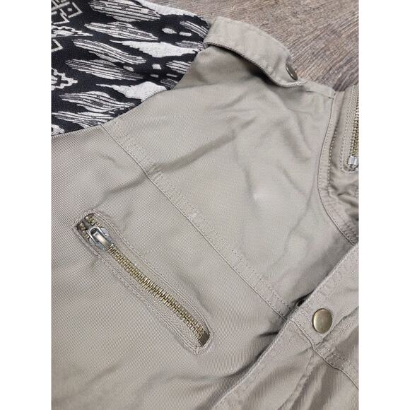 Black Rainn Green Denim Full Zip Mock Neck Jacket Knit Sleeves Large - Picture 3 of 8